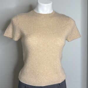 NWT House of Harlow 1960 Nougat Heather Ribbed Cashmere crop Sweater S/P